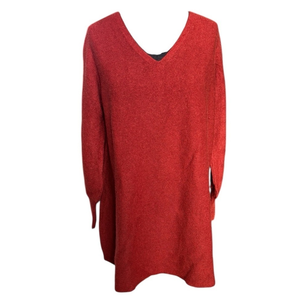 Peruvian Connection Sweatshirt Dress 100% Alpaca Brown V-neck Knit Tunic Size XL